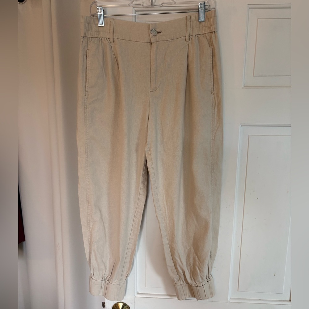 Zara Linen Blend Pants in Light Beige